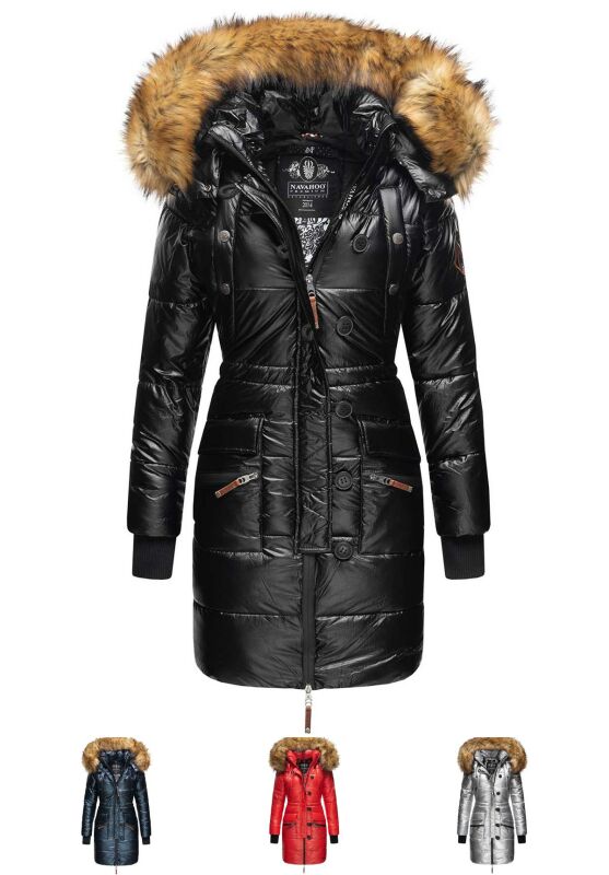 Navahoo Zuckerle Damen Steppjacke lang mit Fellkragen B833