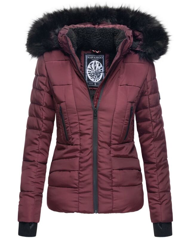 Navahoo Damen Winter Jacke warm gefüttert Teddyfell B361 Weinrot Größe L - Gr. 40