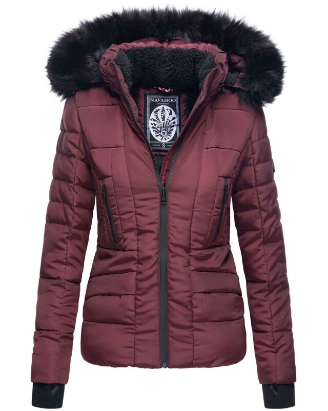 Navahoo Damen Winter Jacke warm gefüttert Teddyfell B361 Weinrot Größe XL - Gr. 42
