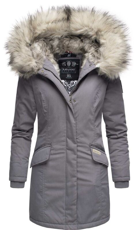 Navahoo Cristal Damen Winterjacke Parka mit Kunstfell B669 Grau Gr.M