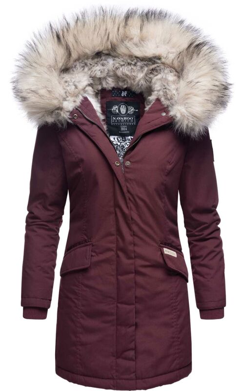 Navahoo Cristal Damen Winterjacke Parka mit Kunstfell B669 Weinrot Gr.XL