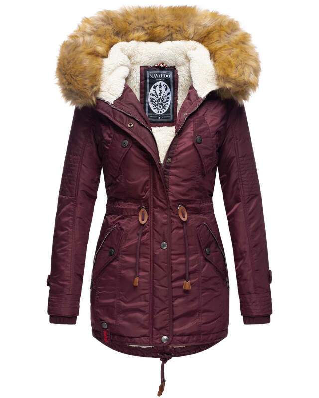 Navahoo warme Damen Winter Jacke mit Teddyfell B399 Weinrot Größe S - Gr. 36