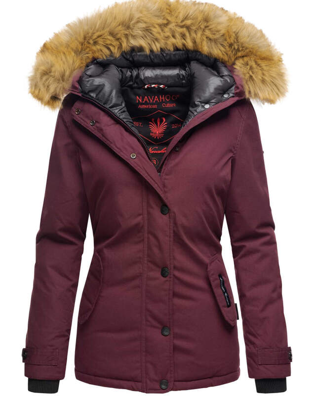 Navahoo warme Damen Winter Jacke mit Kunstfell B392 Weinrot Größe S - Gr. 36