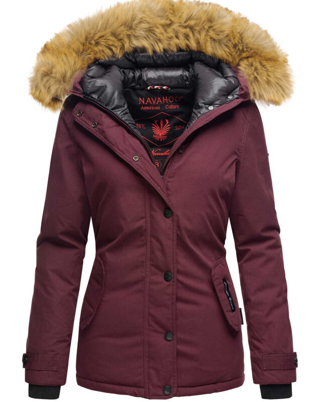 Navahoo warme Damen Winter Jacke mit Kunstfell B392 Weinrot Größe M - Gr. 38