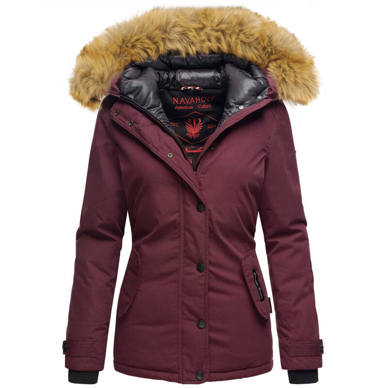 Navahoo warme Damen Winter Jacke mit Kunstfell B392 Weinrot Größe M - Gr. 38