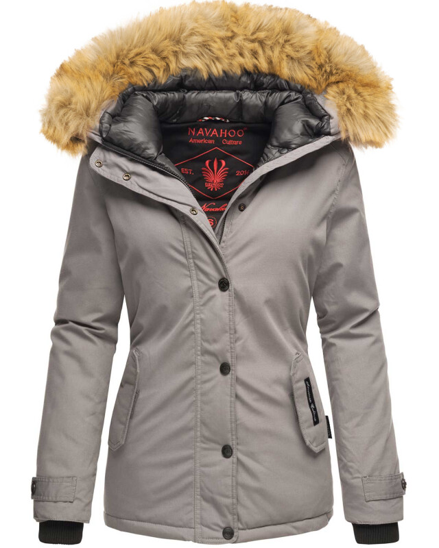Navahoo warme Damen Winter Jacke mit Kunstfell B392 Hellgrau Größe XS - Gr. 34