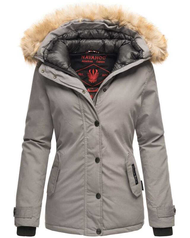 Navahoo warme Damen Winter Jacke mit Kunstfell B392 Hellgrau Größe S - Gr. 36
