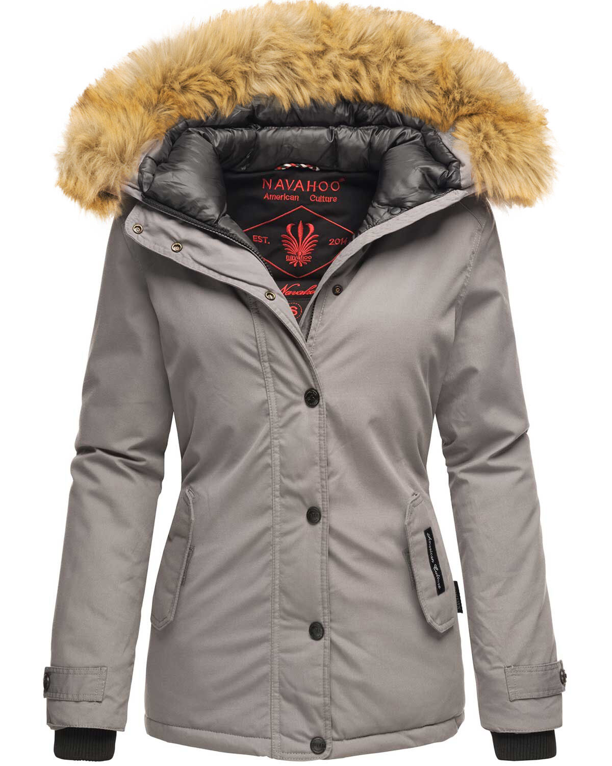Navahoo warme Damen Winter Jacke mit Kunstfell B392 Hellgrau Größe M