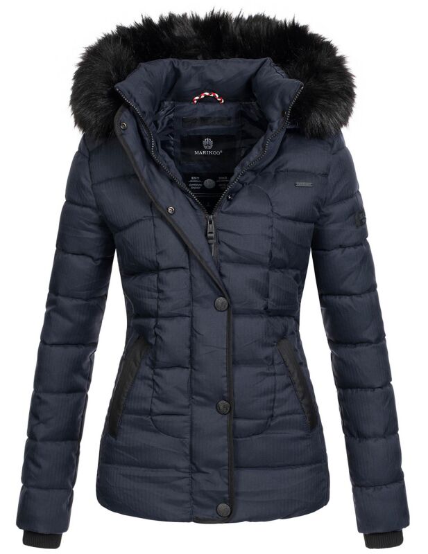 Marikoo warme Damen Winter Jacke Steppjacke B391 Dunkelblau Größe XXL - Gr. 44