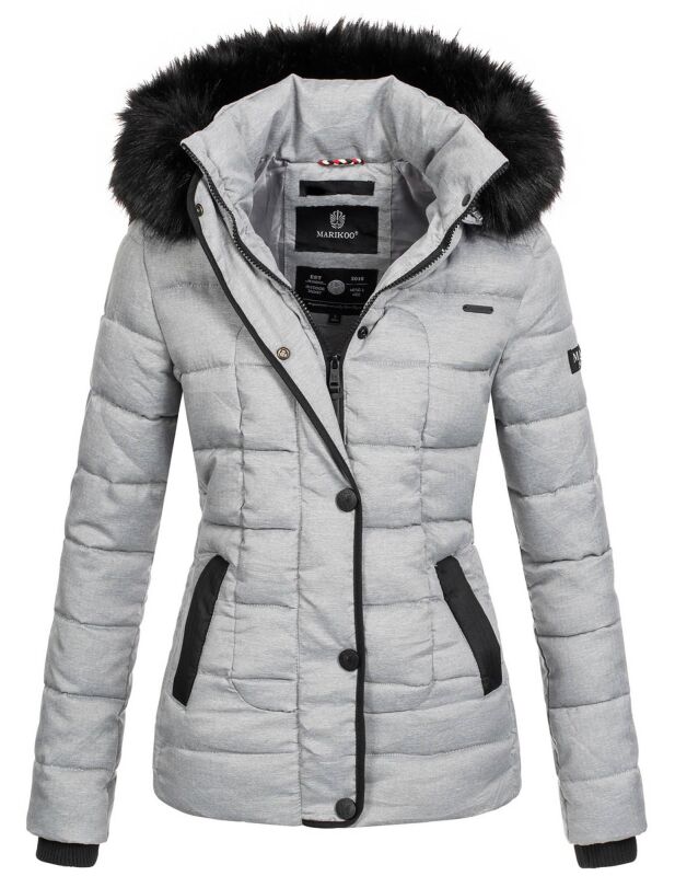 Marikoo warme Damen Winter Jacke Steppjacke B391 Grau Größe XXL - Gr. 44