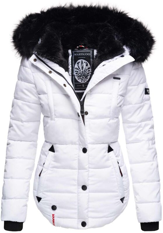 Marikoo warme Damen Winter Jacke gesteppt mit Kunstfell B618 Weiss Größe M - Gr. 38