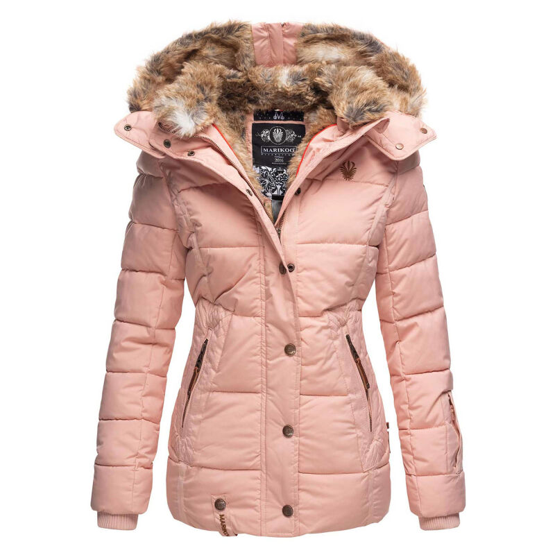 Marikoo Nekoo warm gefütterte Damen Winter Jacke mit Kunstfell B658 Rosa Größe XS - Gr. 34