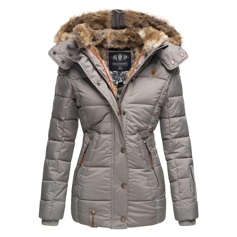 Marikoo Nekoo warm gefütterte Damen Winter Jacke mit Kunstfell B658 Grau Größe XS - Gr. 34