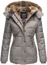 Marikoo Nekoo warm gefütterte Damen Winter Jacke mit Kunstfell B658 Grau Größe XS - Gr. 34
