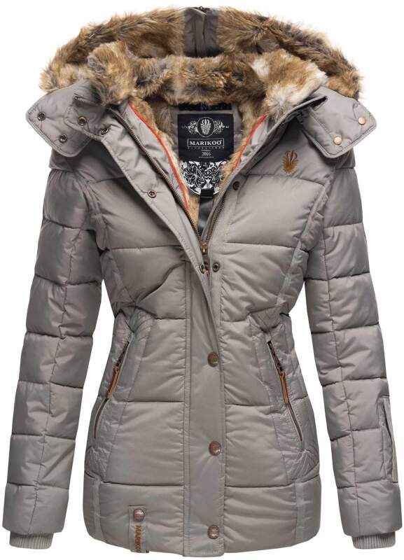 Marikoo Nekoo warm gefütterte Damen Winter Jacke mit Kunstfell B658 Grau Größe XXL - Gr. 44