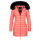 Marikoo Rose Damen Winter Jacke gesteppt lang B647 Coral schwarzes Fell-Größe S - Gr. 36