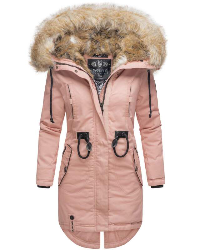 Navahoo warme Damen Winter Jacke lang mit Kunstfell B660 Rosa Größe XS - Gr. 34