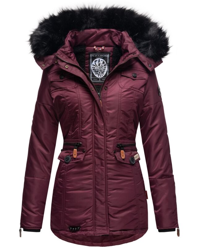 Navahoo Schätzchen Damen Winter Jacke mit Teddyfell und Kunstfell B615 Weinrot Größe S - Gr. 36
