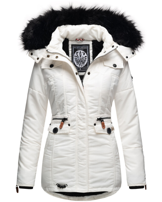 Navahoo Schätzchen Damen Winter Jacke mit Teddyfell und Kunstfell B615 Weiss Größe XS - Gr. 34