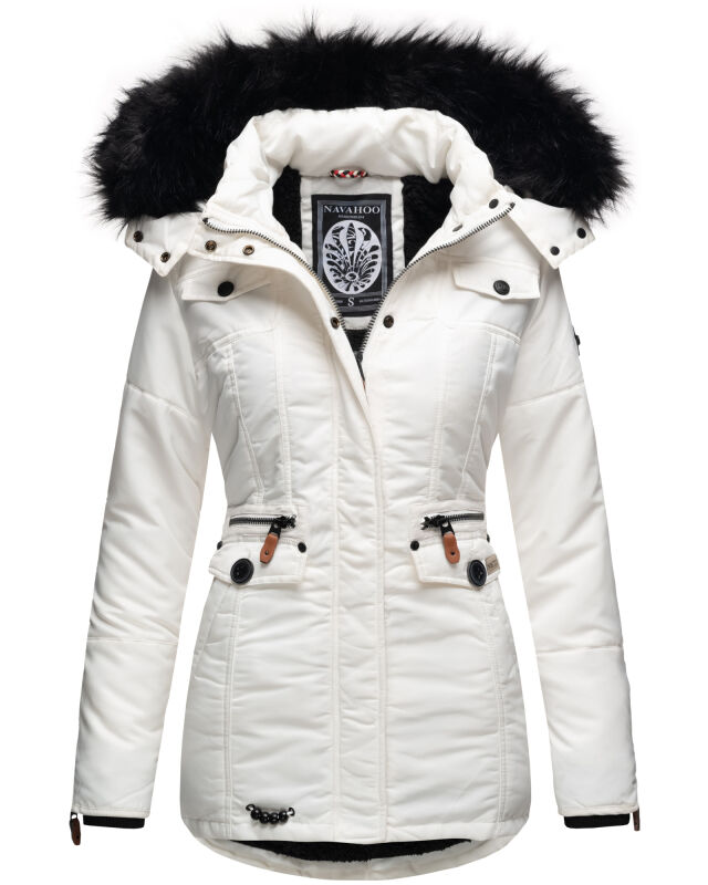Navahoo Schätzchen Damen Winter Jacke mit Teddyfell und Kunstfell B615 Weiss Größe S - Gr. 36