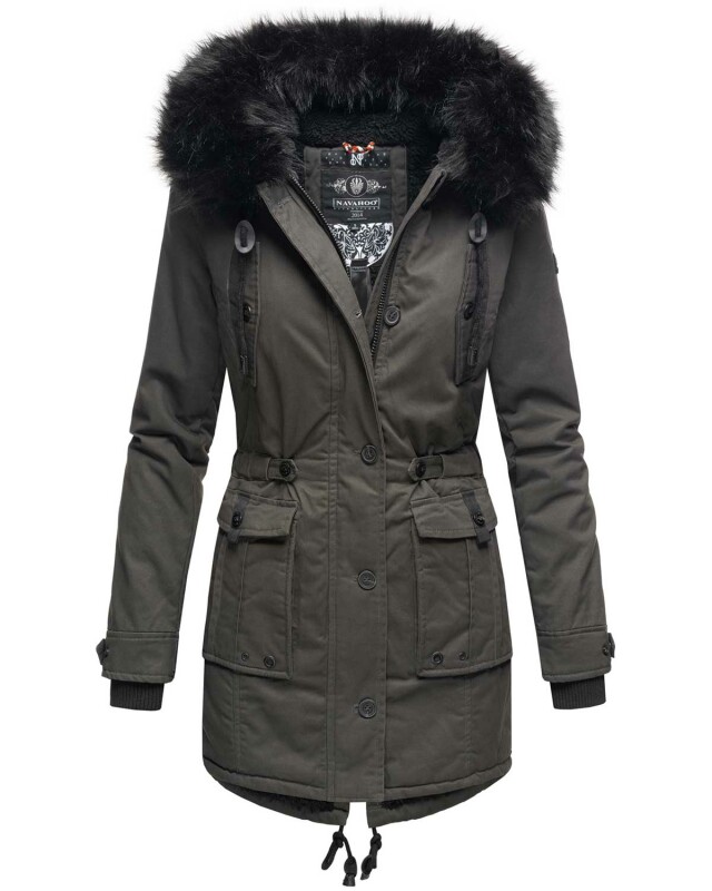 Navahoo Luluna Damen Winter Jacke mit Kunstfell und Teddyfell B636  Dunkelgrau Größe M - Gr. 38
