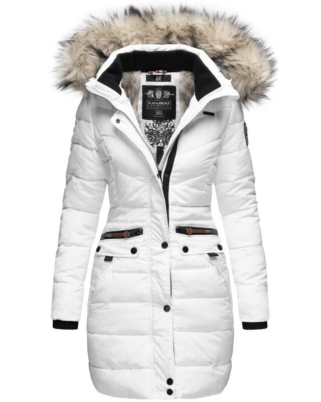 Navahoo Paula Damen Winter Jacke Mantel Parka warm gefütterte Winterjacke B383 Weiss Größe XS - Gr. 34