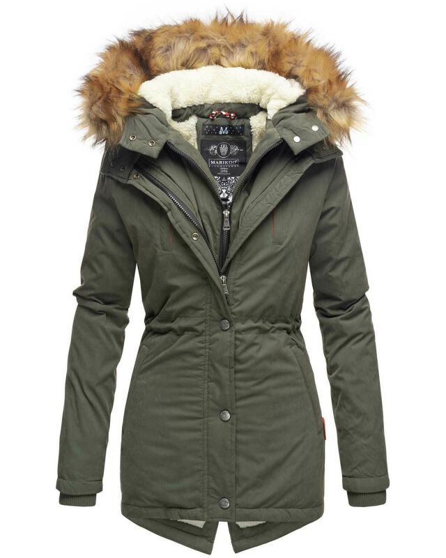 Marikoo Akira warme Damen Winter Jacke mit Kapuze B601 Olive Größe S - Gr. 36