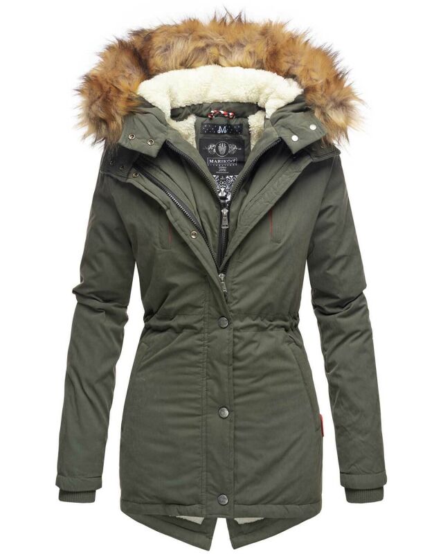 Marikoo Akira warme Damen Winter Jacke mit Kapuze B601 Olive Größe XL - Gr. 42