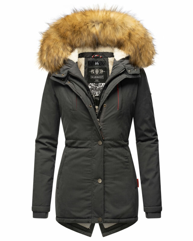 Marikoo Akira warme Damen Winter Jacke mit Kapuze B601 Anthrazit Größe M - Gr. 38
