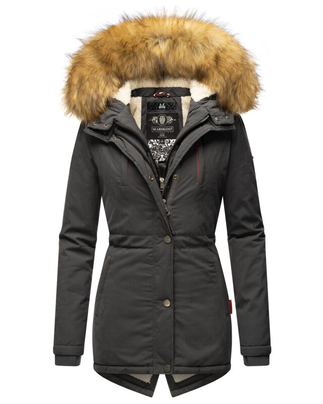 Marikoo Akira warme Damen Winter Jacke mit Kapuze B601 Anthrazit Größe L - Gr. 40