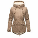 Marikoo Damen Winter Jacke Parka Winterjacke Teddyfell gefüttert B376 Taupe Größe S - Gr. 36