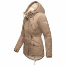 Marikoo Damen Winter Jacke Parka Winterjacke Teddyfell gefüttert B376 Taupe Größe S - Gr. 36