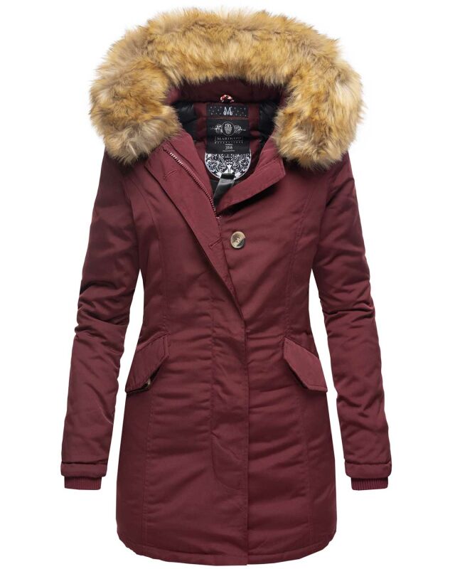 Marikoo Damen Winter Jacke Parka Mantel Winterjacke warm gefüttert B362 Weinrot Größe XS - Gr. 34