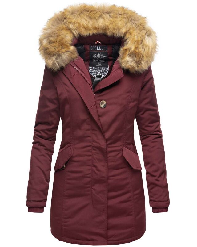 Marikoo Damen Winter Jacke Parka Mantel Winterjacke warm gefüttert B362 Weinrot Größe S - Gr. 36