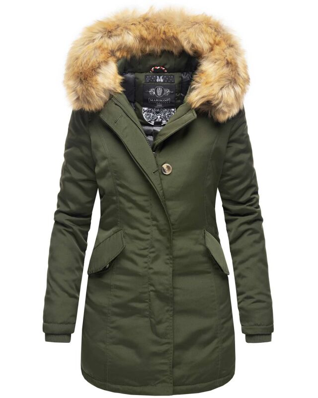 Marikoo Damen Winter Jacke Parka Mantel Winterjacke warm gefüttert B362 Olive Größe S - Gr. 36