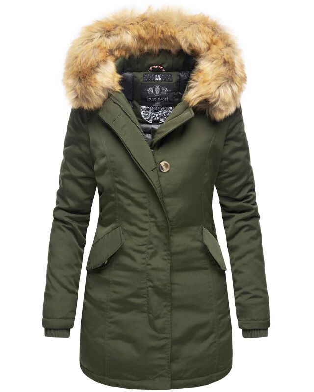 Marikoo Damen Winter Jacke Parka Mantel Winterjacke warm gefüttert B362 Olive Größe L - Gr. 40