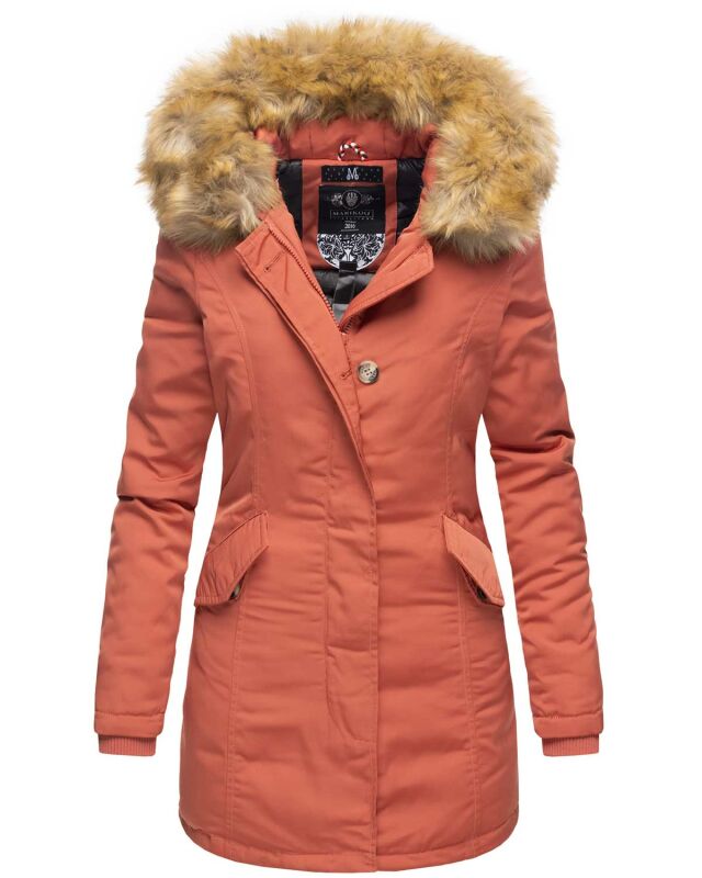 Marikoo Damen Winter Jacke Parka Mantel Winterjacke warm gefüttert B362 Corail Größe XS - Gr. 34