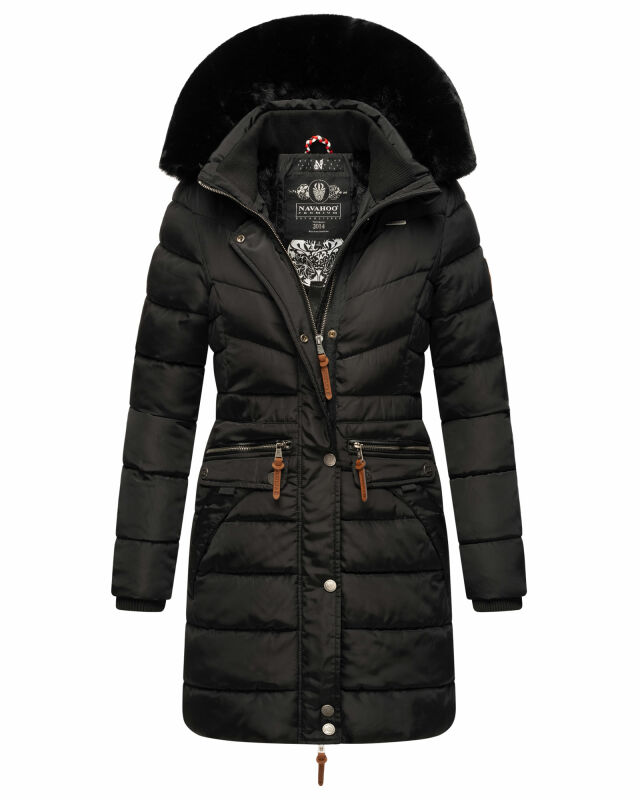 Navahoo Paula Damen Winter Jacke Mantel Parka warm gefütterte Winterjacke B383 Schwarz schwarzes Fell Größe XS - Gr. 34
