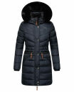Navahoo Paula Damen Winter Jacke Mantel Parka warm gefütterte Winterjacke B383 Blau schwarzes Fell Größe XS - Gr. 34