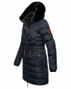 Navahoo Paula Damen Winter Jacke Mantel Parka warm gefütterte Winterjacke B383 Blau schwarzes Fell Größe XS - Gr. 34