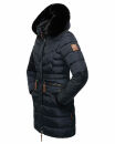 Navahoo Paula Damen Winter Jacke Mantel Parka warm gefütterte Winterjacke B383 Blau schwarzes Fell Größe XS - Gr. 34