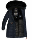Navahoo Paula Damen Winter Jacke Mantel Parka warm gefütterte Winterjacke B383 Blau schwarzes Fell Größe XS - Gr. 34