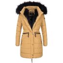 Navahoo Paula Damen Winter Jacke Mantel Parka warm gefütterte Winterjacke B383 Camel schwarzes Fell Größe S - Gr. 36