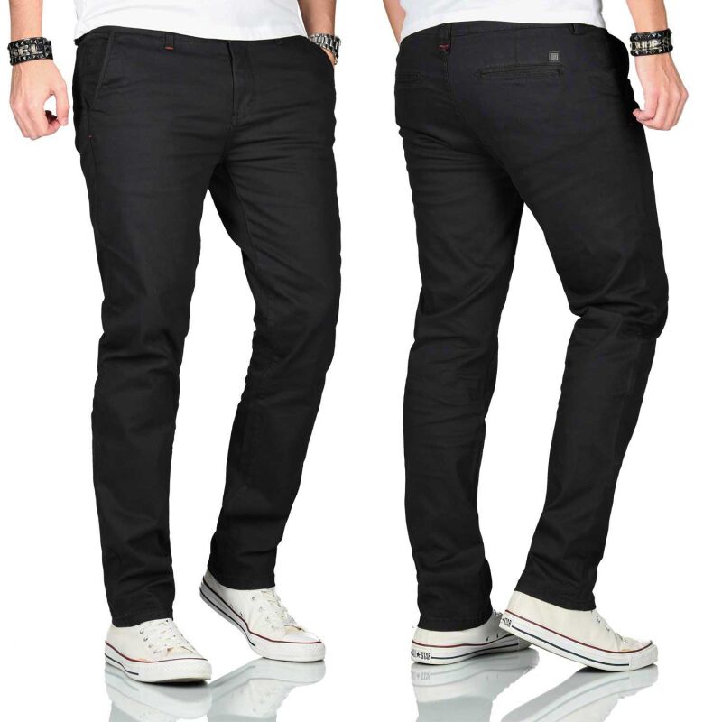 Maurelio Modriano Herren Designer Chino Stoff Hose Regular Slim MM-002 Schwarz W36 L32 - W36/32