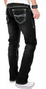 Alessandro Salvarini Herren Designer Jeans Hose Schwarz dicke weiße Nähte W32 L34 - 32/34