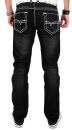 Alessandro Salvarini Herren Designer Jeans Hose Schwarz dicke weiße Nähte W32 L36 - 32/36