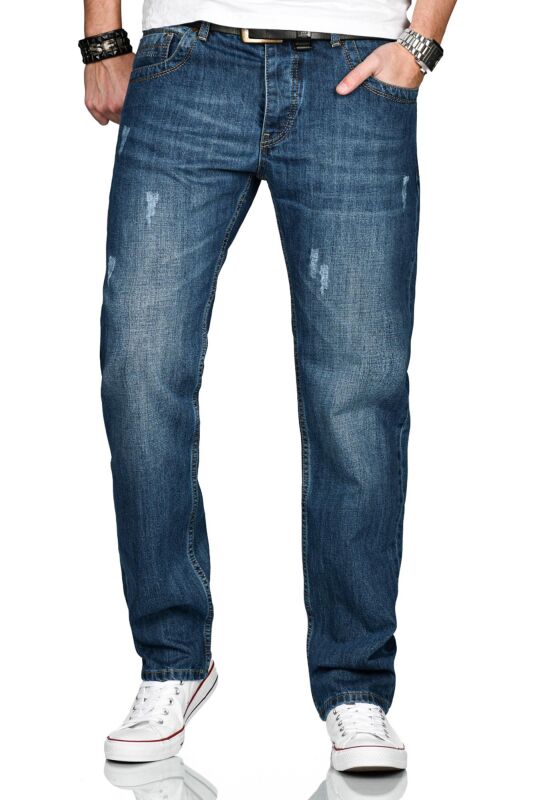 Alessandro Salvarini Herren Jeans Blau Gerades Bein O-212 W40 L32 - 40/32
