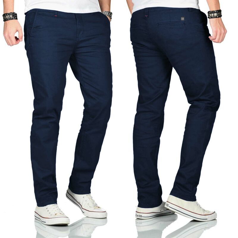 Maurelio Modriano Herren Designer Chino Stoff Hose Regular Slim MM-002 Navy W31 L30 - W31/30