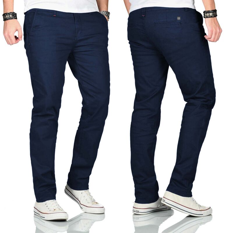 Maurelio Modriano Herren Designer Chino Stoff Hose Regular Slim MM-002 Navy W32 L32 - W32/32