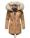 Navahoo Honigfee warme Damen Winter Jacke mit Kapuze und Kunstfell B805 Camel Größe XS - Gr. 34